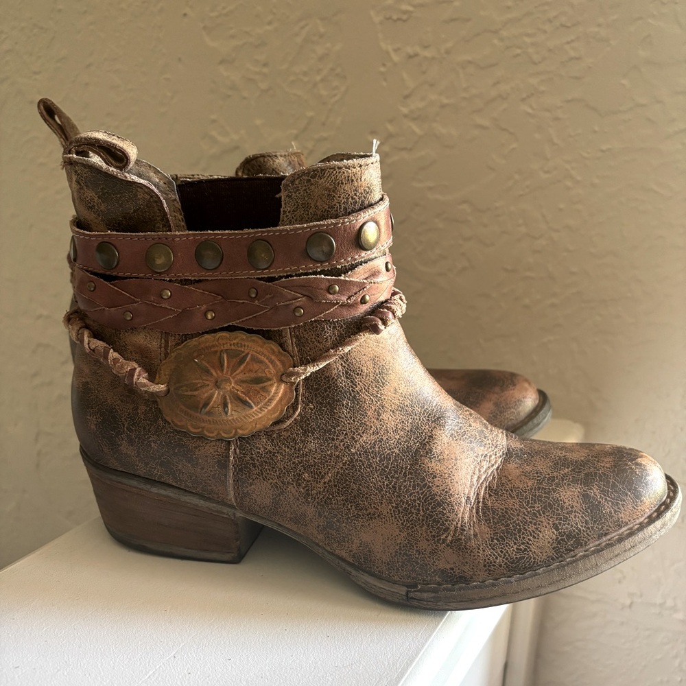 Circle G Brown Ankle Boots with Studded Strap
